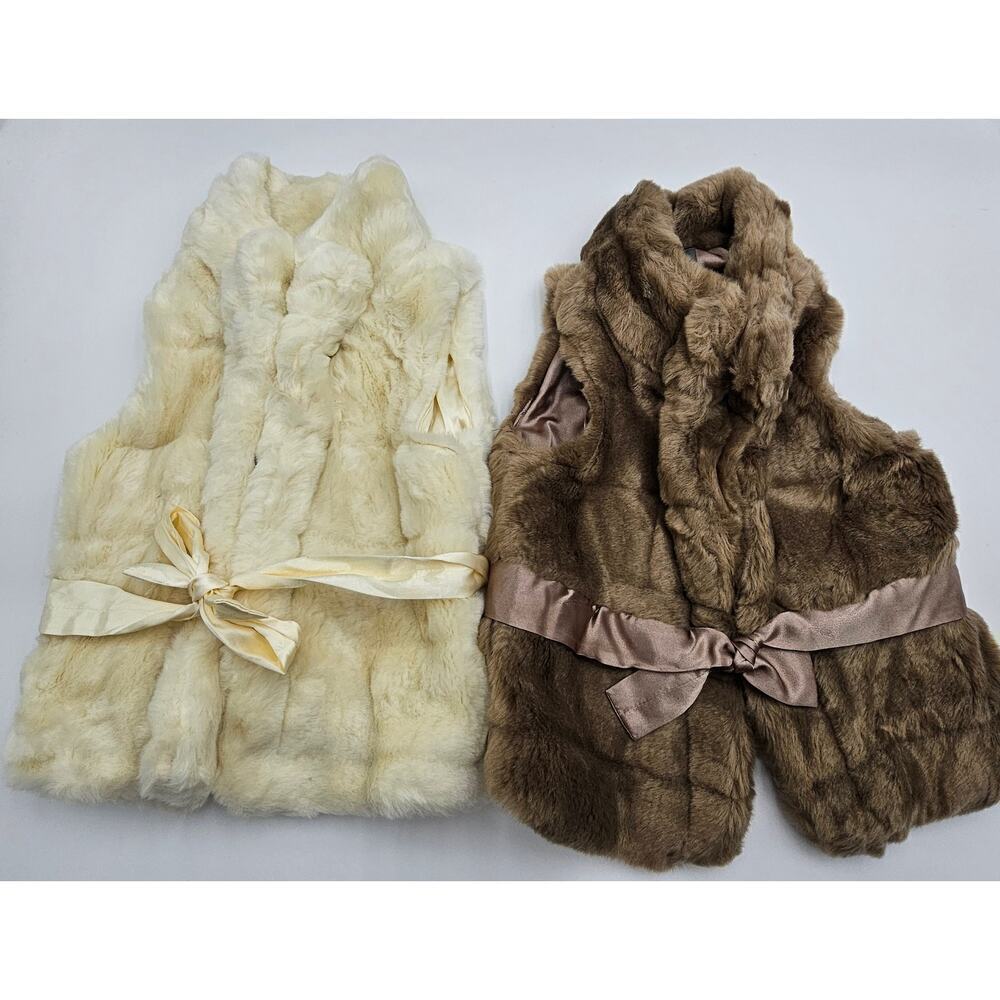 2 Gap Girl's Brown and Ivory Faux Fur Fancy Vests